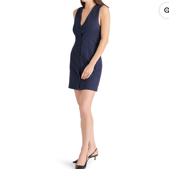 NWT Steve Madden Navy Pinstripe  Sleeveless Dress size small - Picture 2 of 8